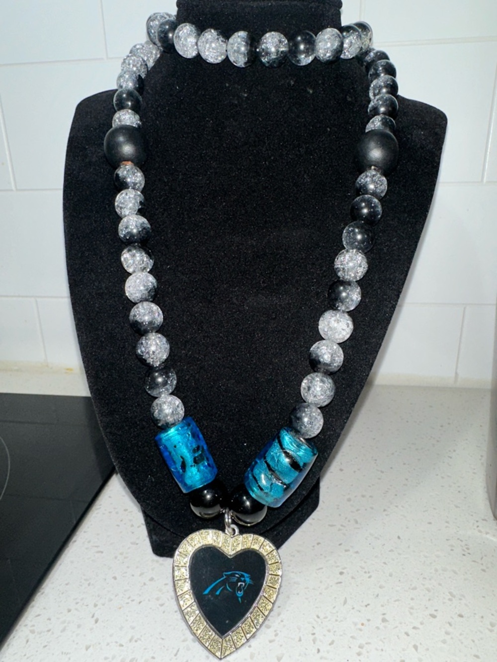 Carolina Panthers FanHandcrafted Necklace with Heart Pendant